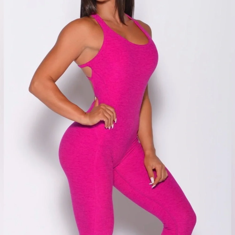 Bombshell Sportswear Hot Pink bodysuit with halter neck, low back - Picture 2 of 11